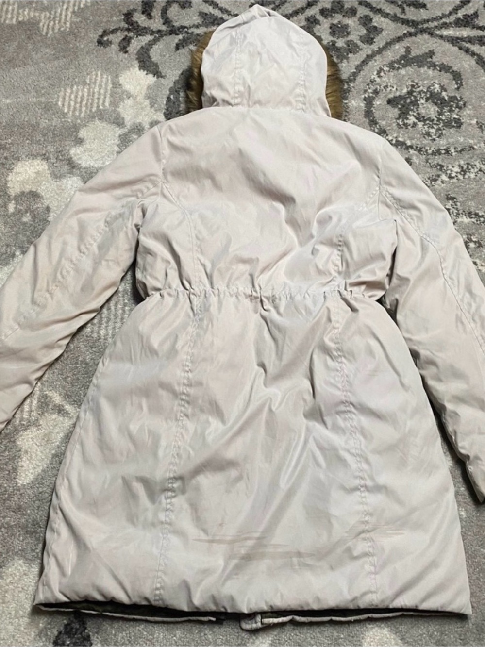 Apt. 9 Ivory Cream Hooded Anorak Puffer Parka Jacket Coat with Faux Fur Trim - Picture 8 of 9